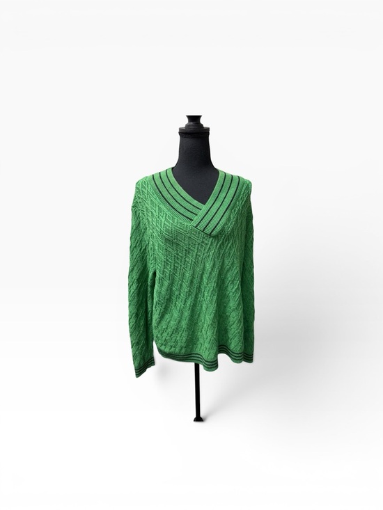 CAbi Sweaters - Cabi Green V Neck Sweater Medium Textured Knit Long Sleeve Casual Top